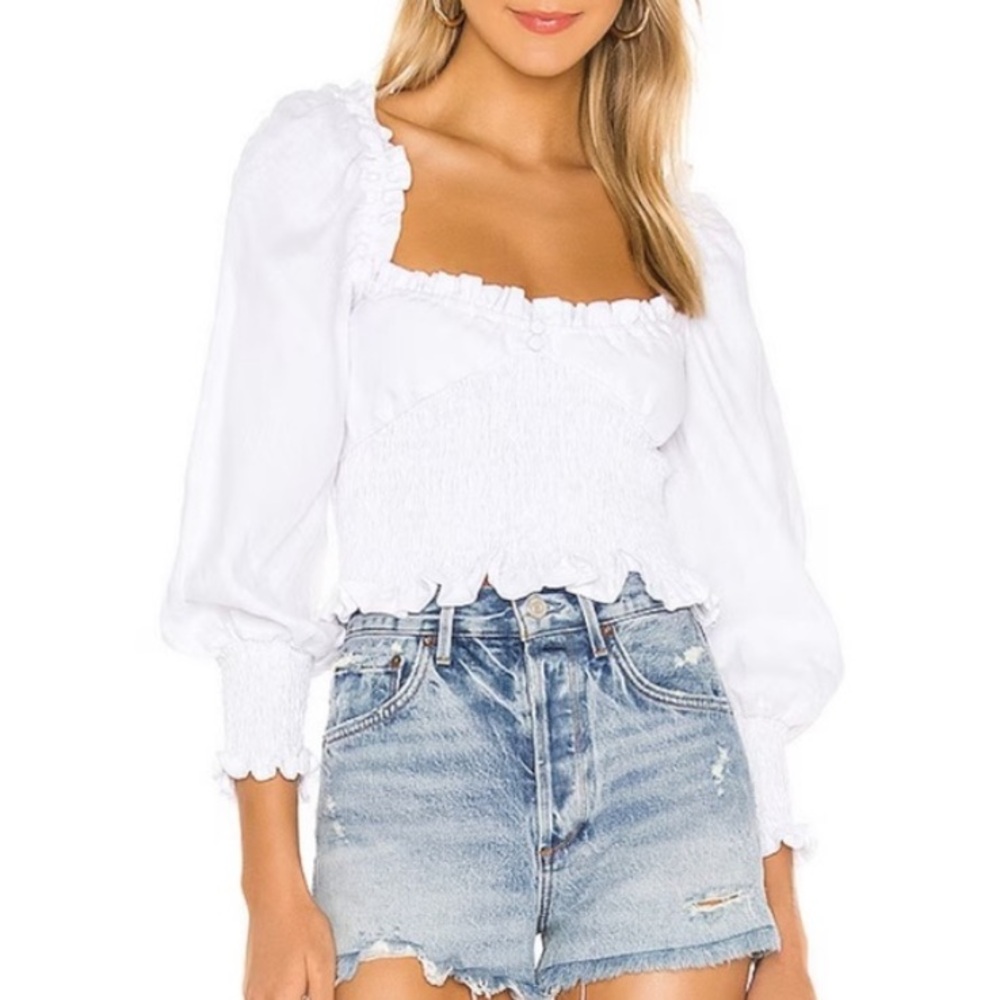 NWT Faithfull the Brand Bel Rose Puff Sleeve Linen Top White Size 10